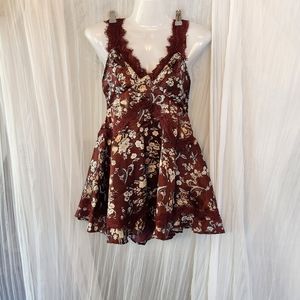 Urban Outfitter floral baby doll top, wine, size medium.